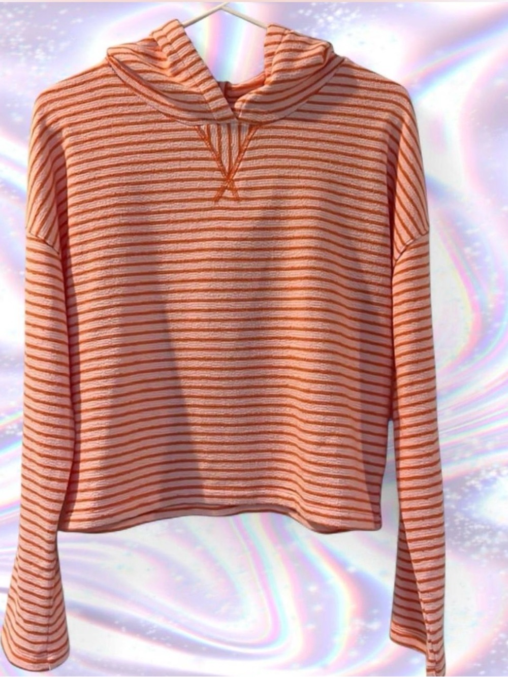 Striped Orange Hooded Lightweight Pullover